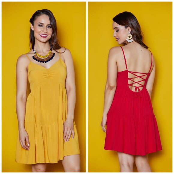 Tiered Cami Lace up Corset Dress - Picture 1 of 14